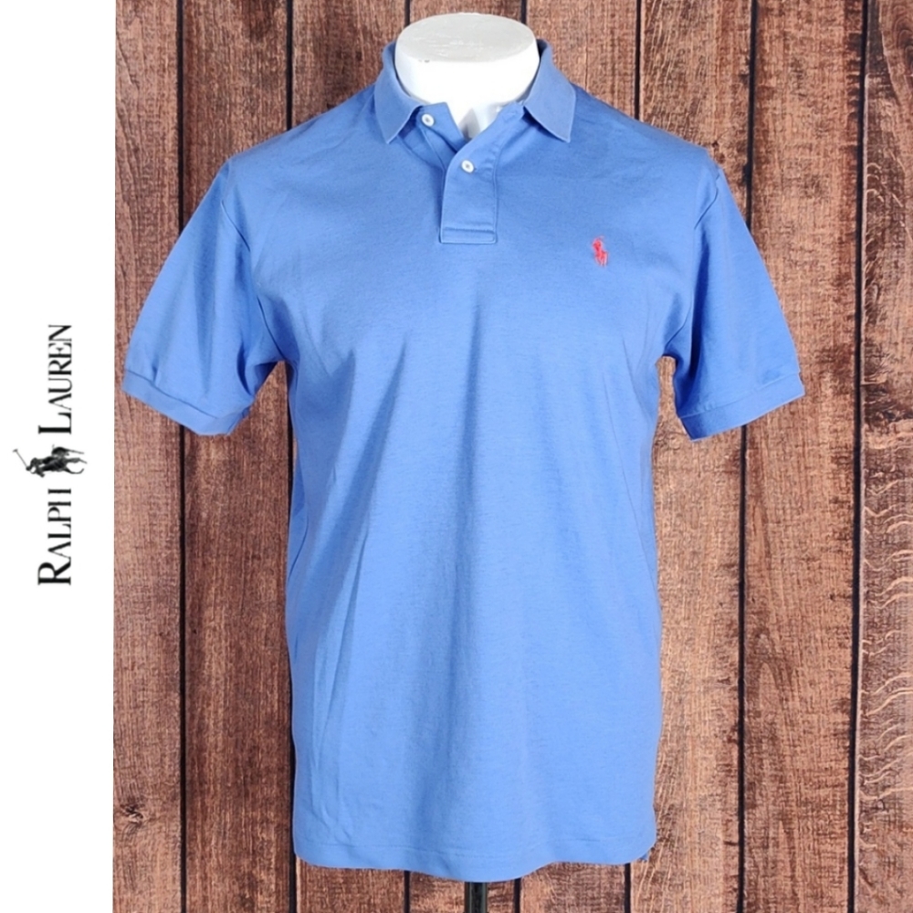 Vtg Periwinkle Blue Mens Polo With Coral Pony Excellent Condition